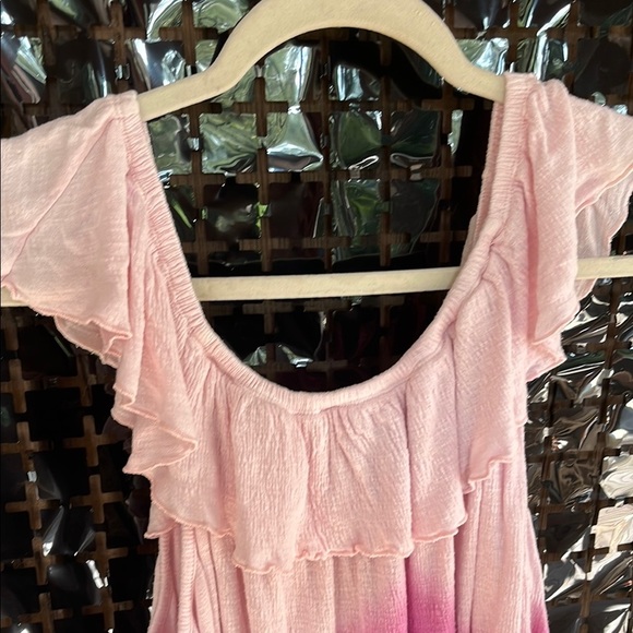 Free People Pink Ombré Ruffled Ruched Blouse Crop Top - Picture 12 of 13